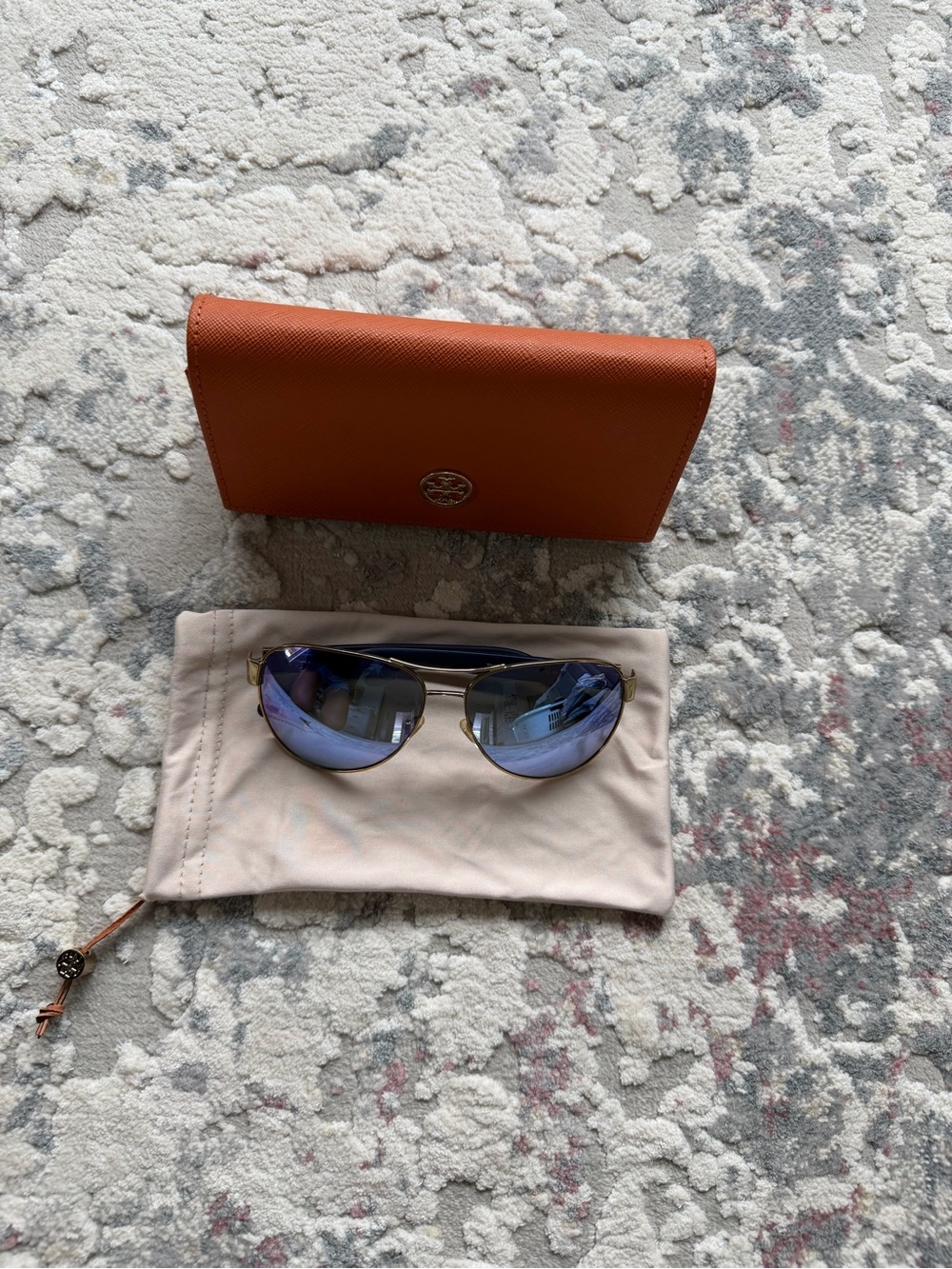 Tory Burch Blue Lens Aviator Sunglasses with Orange Case